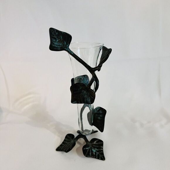 Vintage New Concepts Vase Cast Iron Tree Leaves Wrapped Around Glass Sculpture - Picture 2 of 8